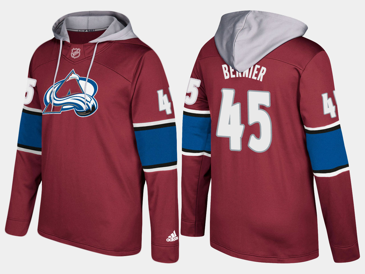 Men NHL Colorado avalanche 45 jonathan bernier burgundy hoodie